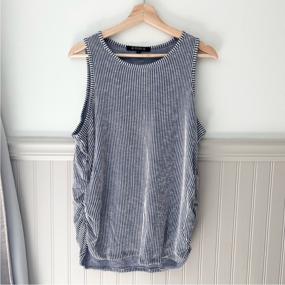 Blue & White Striped Ribbed Tank Top